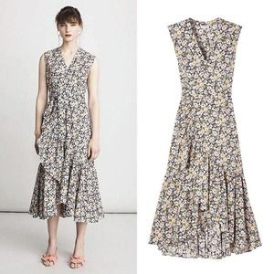 Rebecca Taylor Moonlight Garden Poplin Sleeveless Maxi Wrap Dress $495 Size S